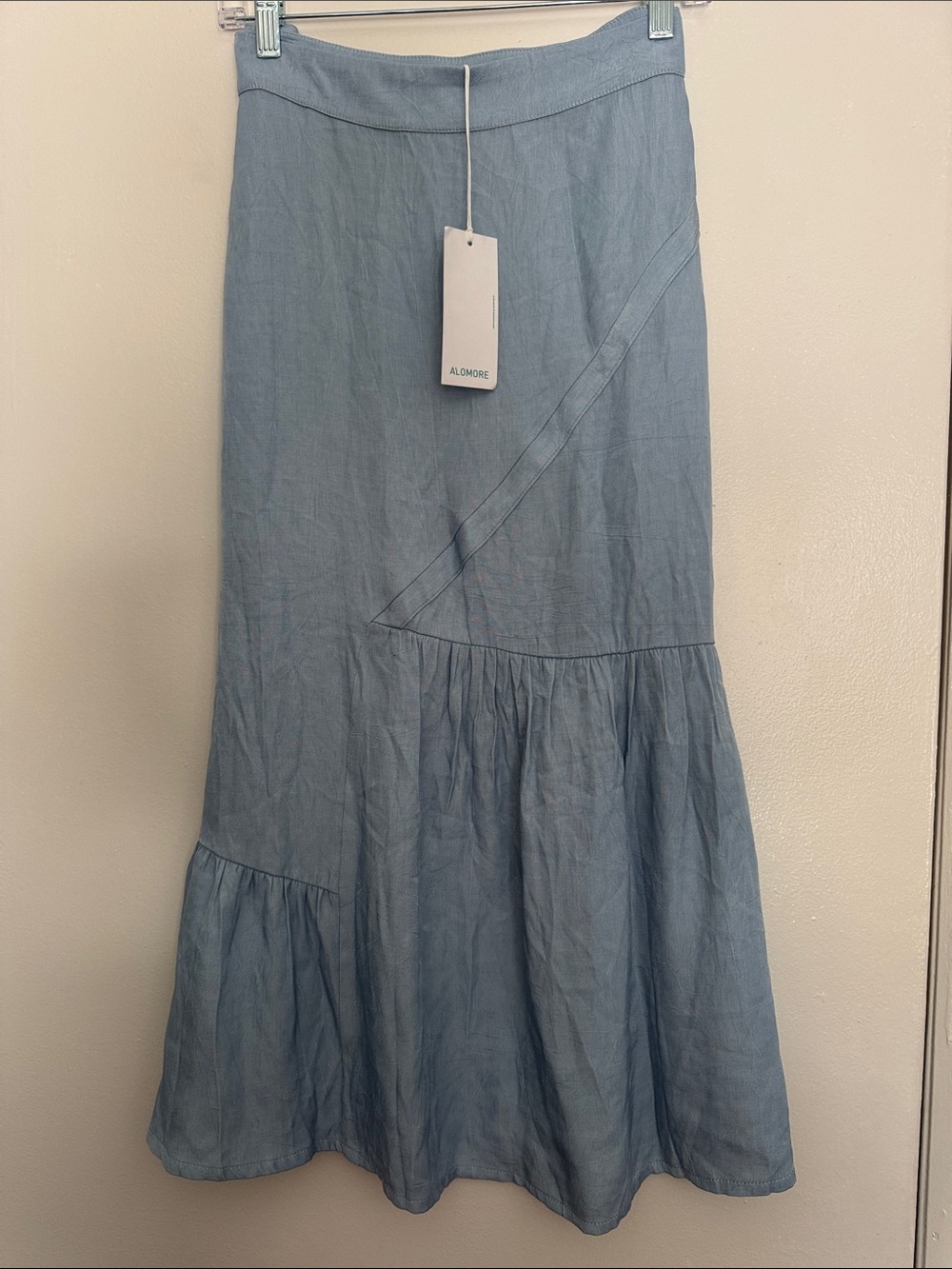 Light Blue Maxi Skirt - Tiered A-Line Style